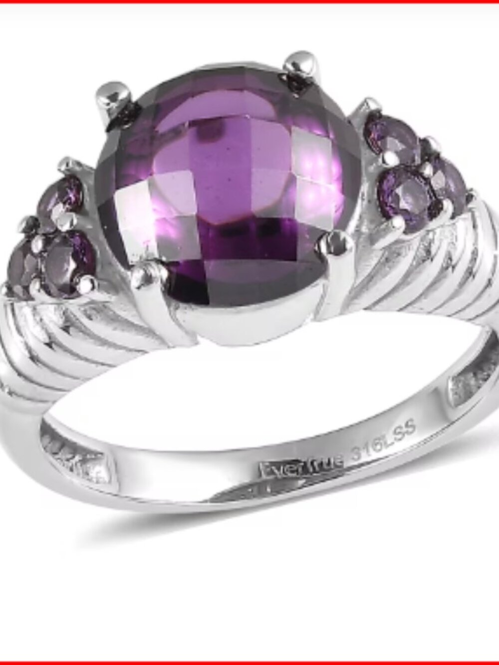 Simulated Amethyst Color Diamond Ring in Stainless Steel